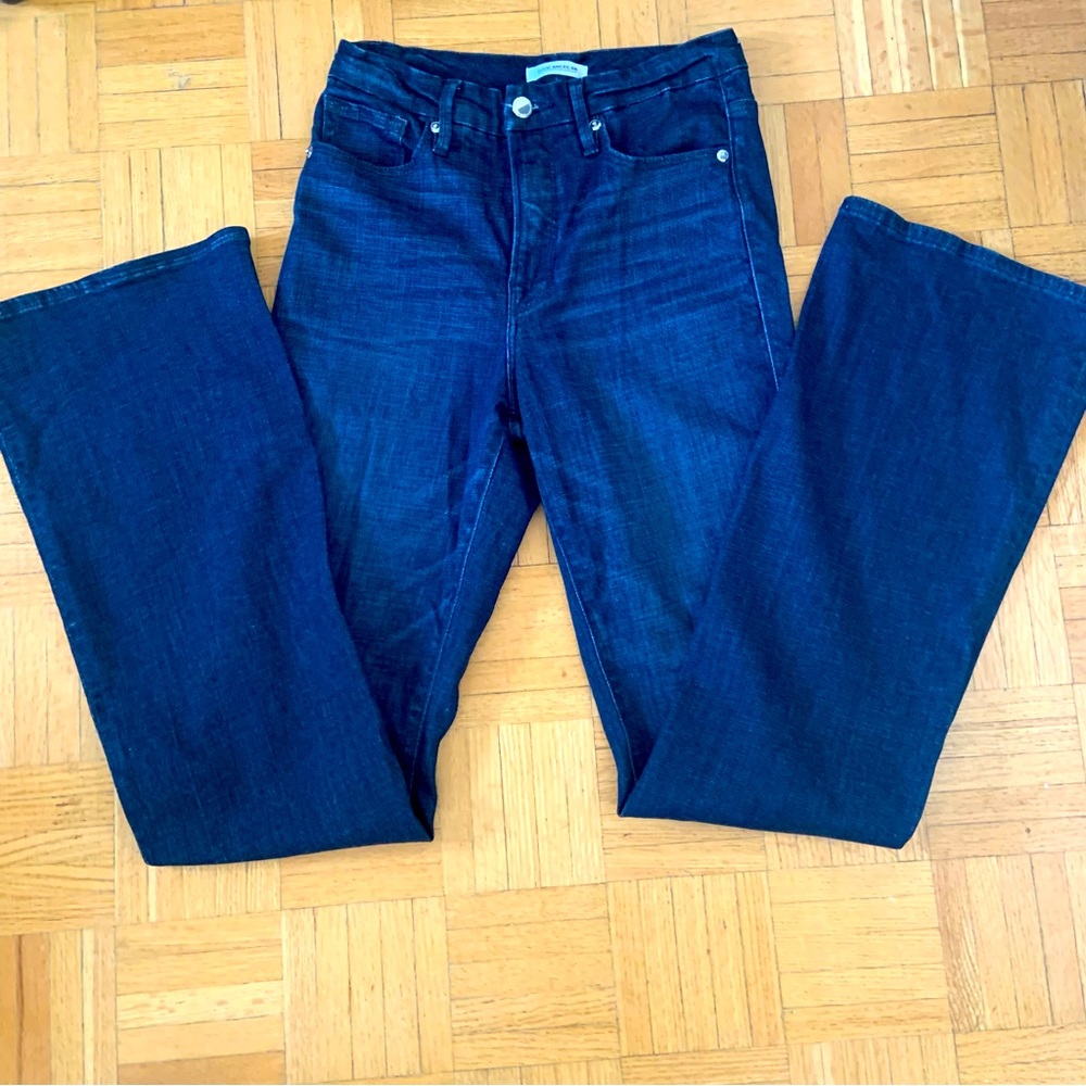 Good American dark wash flare jeans